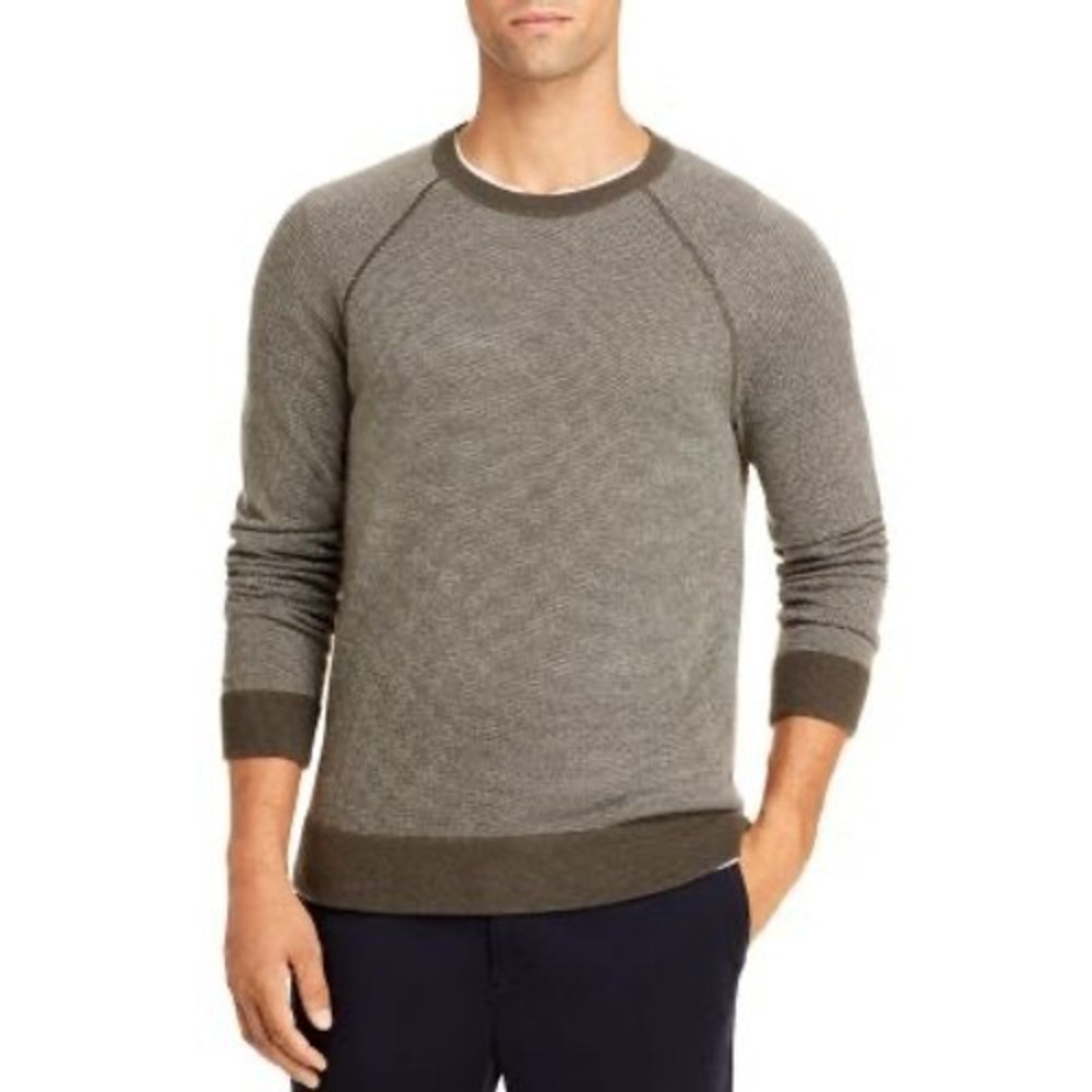 Vince Mens Bird's Eye Stitch Wool Cashmere Sweater Grey Large
